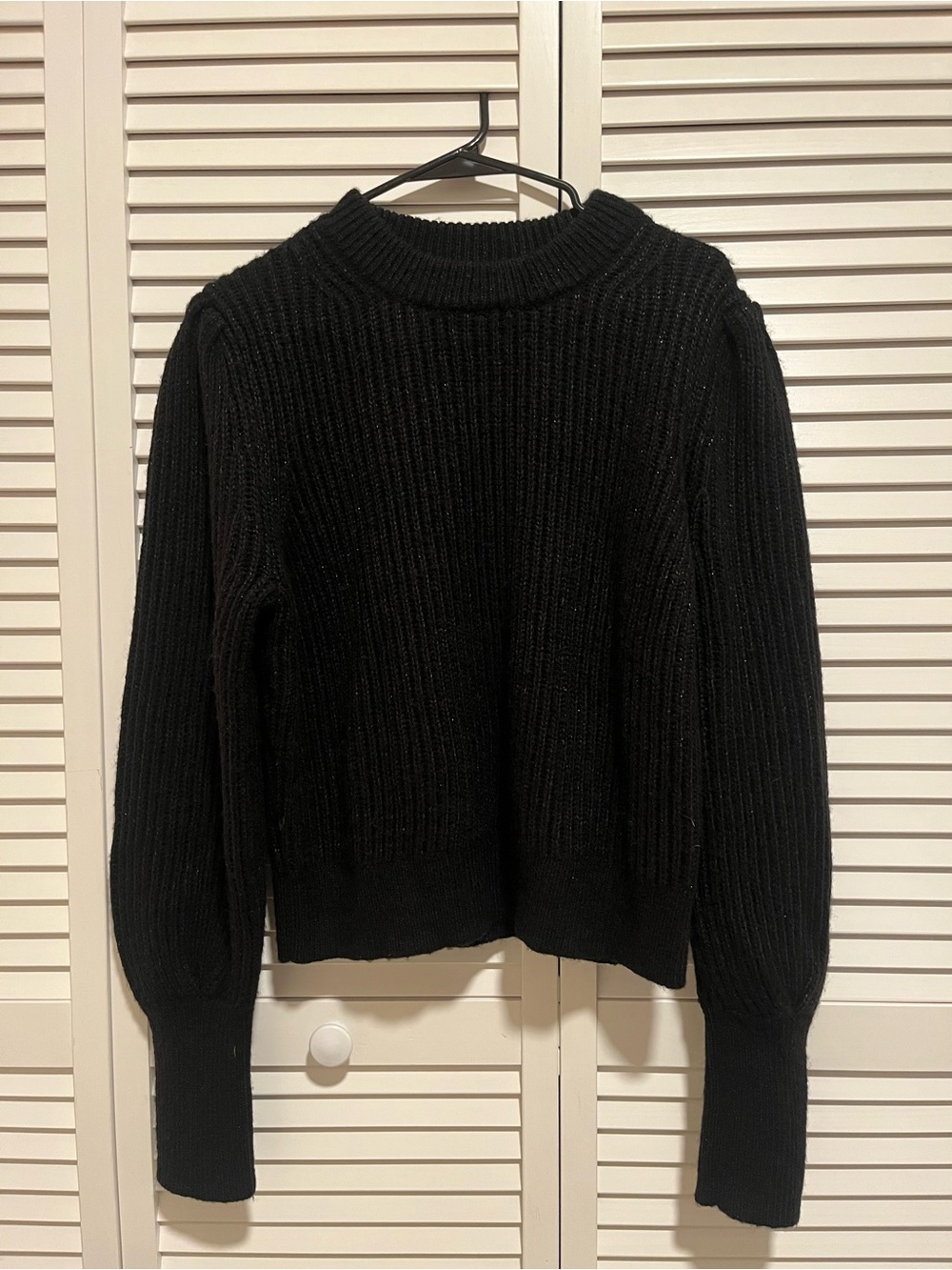 Black Ribbed Crewneck Sweater - Women